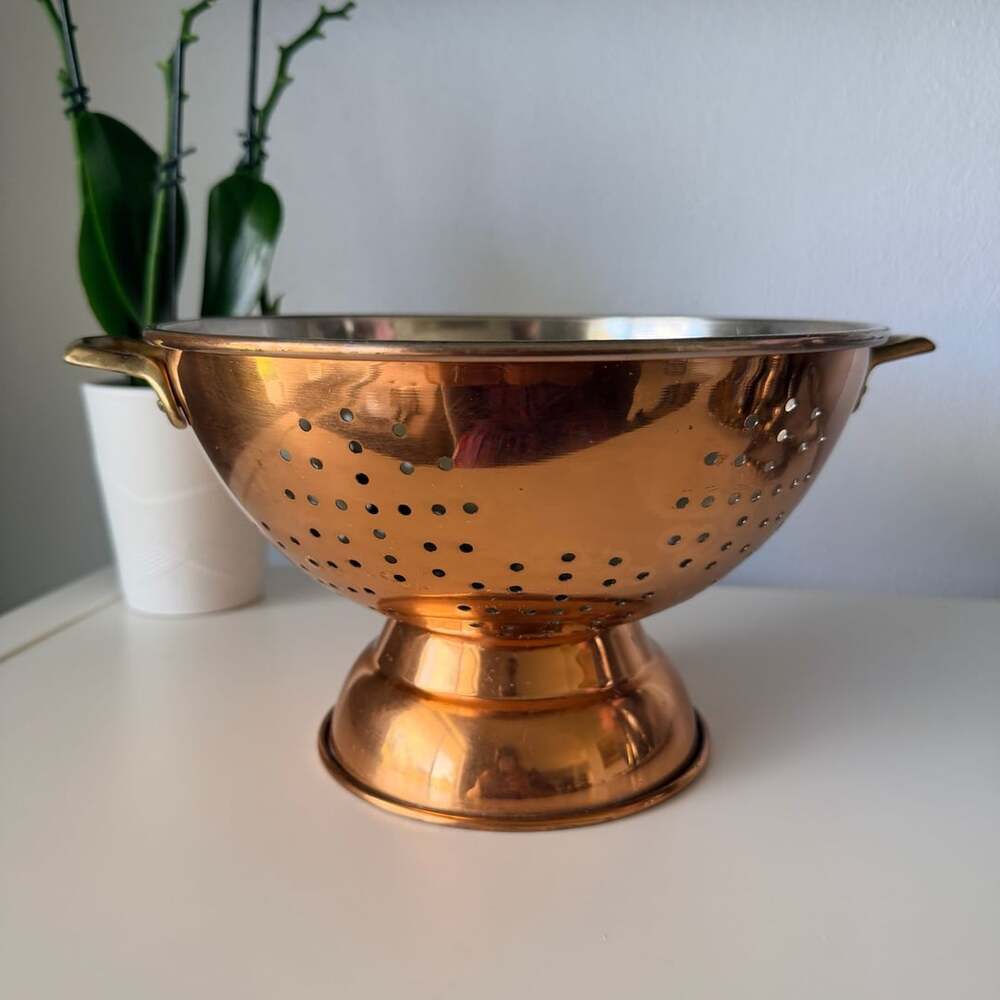 Vintage Copper Footed Colander Strainer With Brass Handles